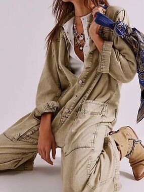 Free People We The Free Margarita Jumpsuit coverall Denim Wide Leg
